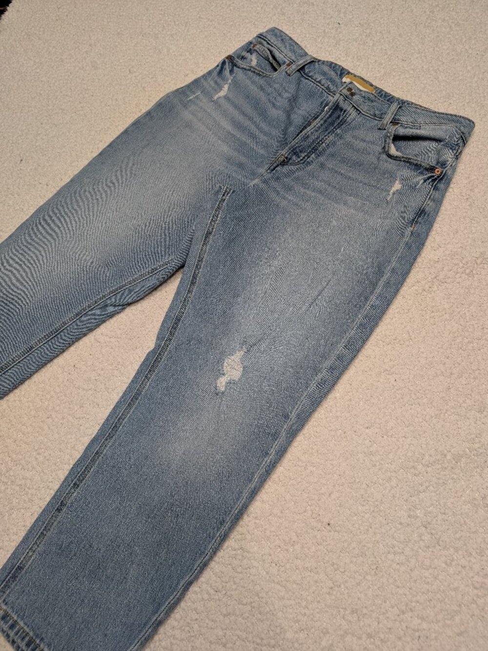 High Rise Curvy Fit Jeans Size 14 Tapered Ankle Distressed Denim
